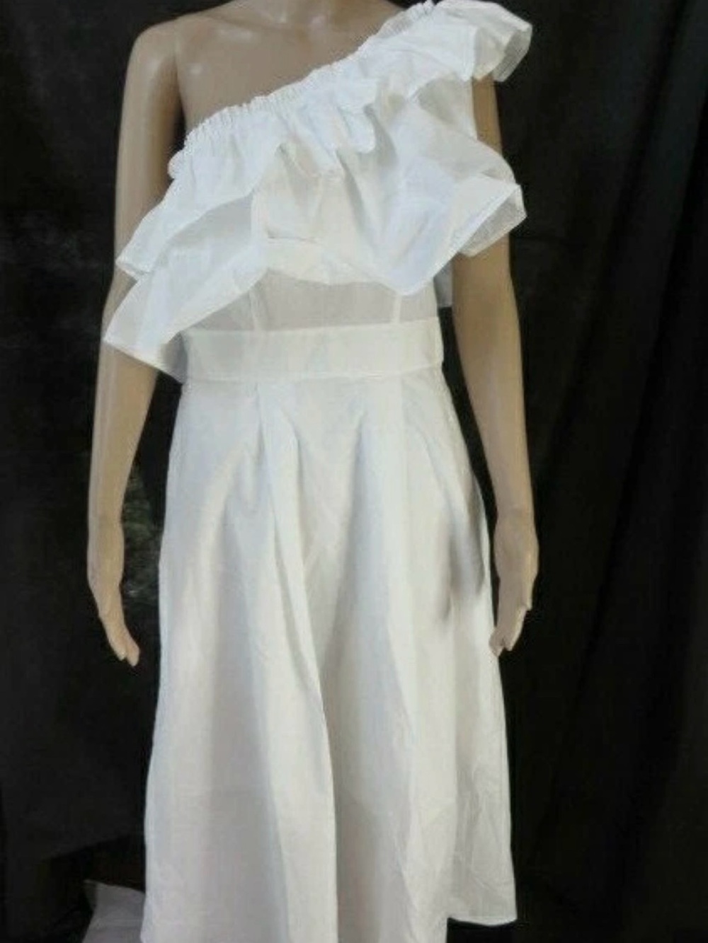 Raoul White One-Shoulder Ruffle Midi Dress